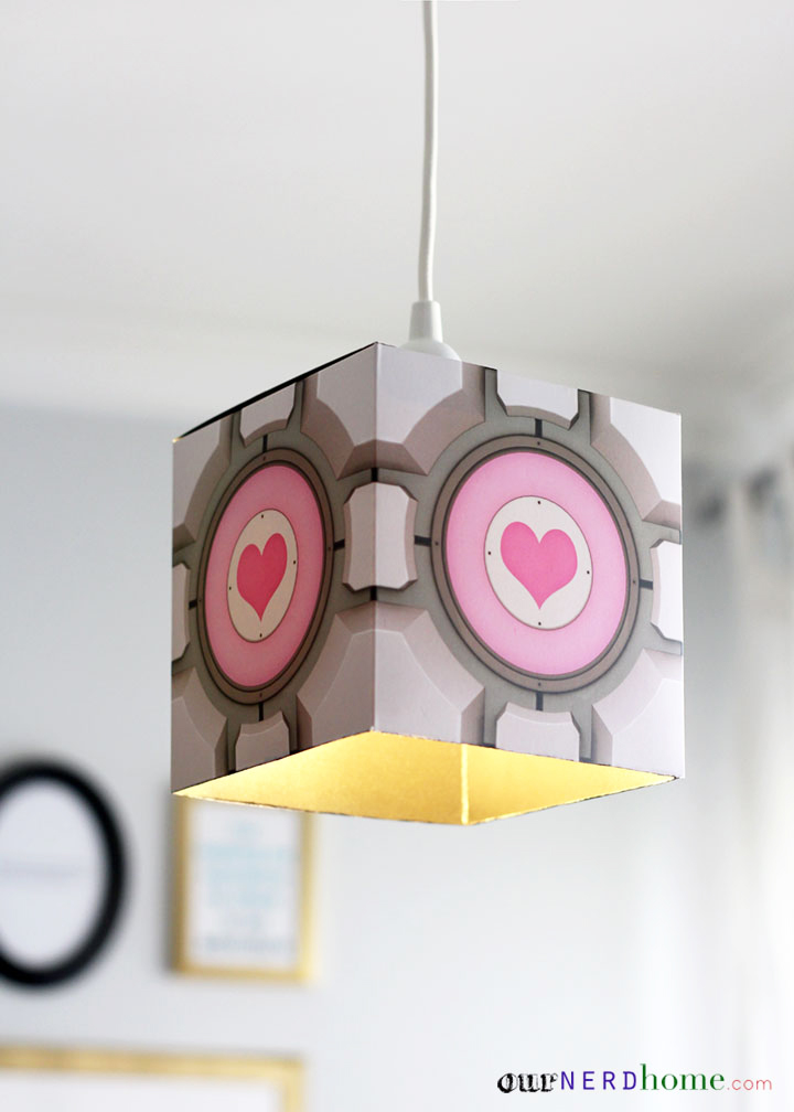 Easy DIY Portal Companion Cube Pendant Lamp - Our Nerd Home