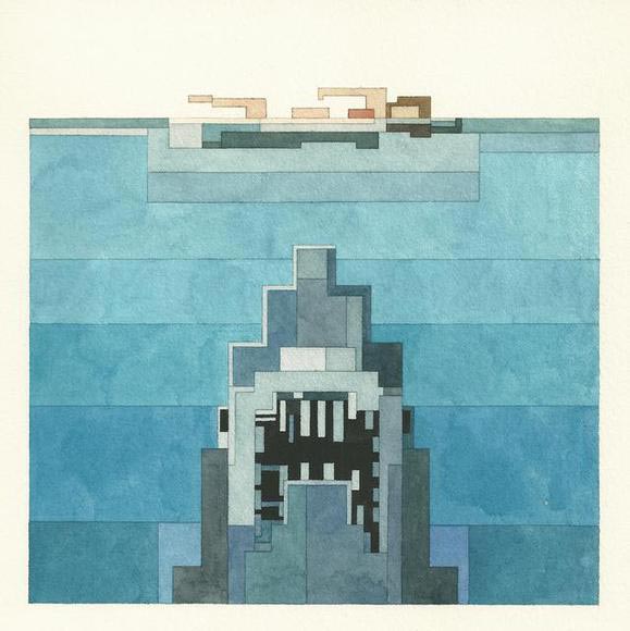 8-bit movie posters. Jaws by Adam Lister