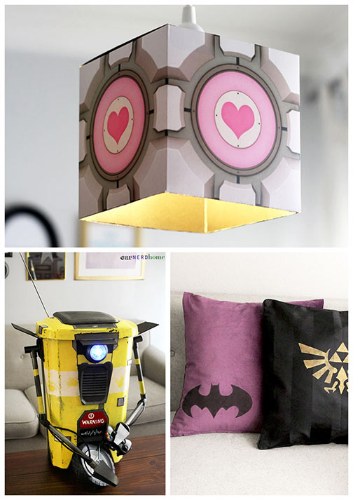 Our Nerd Home DIY Geek Projects - Portal lamp, Claptrap trash can, Batman pillow