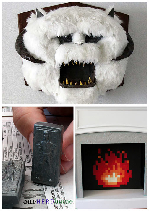 Our Nerd Home DIY Geek Projects - Wampa Head, Han Solo cabinet pulls, 8-bit fireplace